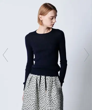 18G 캐시미어 실크 크루넥 리브 니트 핑크