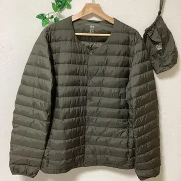 유니클로 울트라 라이트 다운 컴팩트 자켓 노카라 올리브 XL