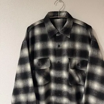 [새상품급] 옴브레 체크 셔츠 플란넬 셔츠 레이온 고배색 XL 블랙