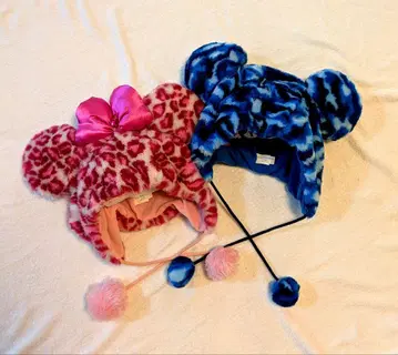 디즈니 팬 캡 핑크 표범 무늬 블루 카모플라쥬 2종 세트