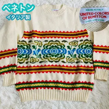 베네통 니트 스웨터 이탈리아제 꽃 무늬 컬러풀