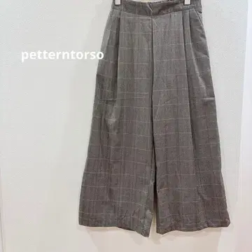 [패턴 토르소] 브라운 계열 체크 가우초 팬츠 뒷부분 허리밴딩