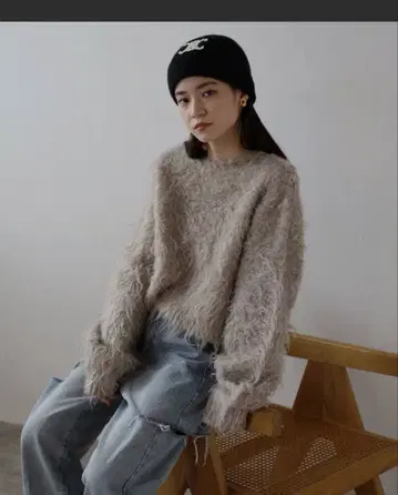 ENC 테디베어 샤기 크롭 풀오버