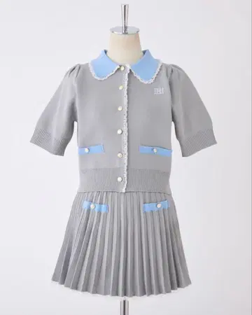 NICE CLAUP 폴로 칼라 반팔 니트 셋업 그레이 스카이블루