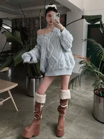 루즈 케이블 로우게이지 니트 튜닉 Darich