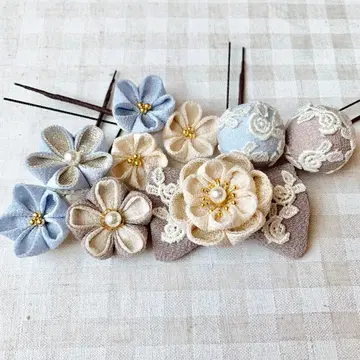 머리 장식 탁한 블루 아이보리 시치고산