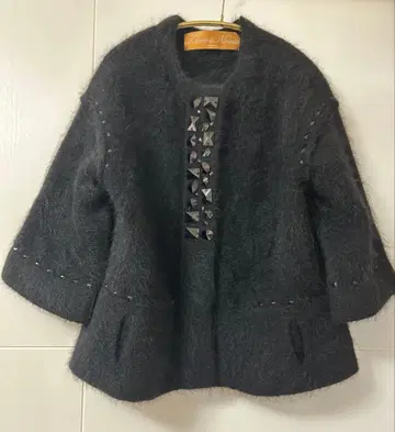 zhor&nema 스터드 장식 블랙 모헤어 가디건