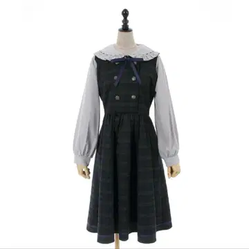 엑시즈팜 더블 버튼 체크 원피스