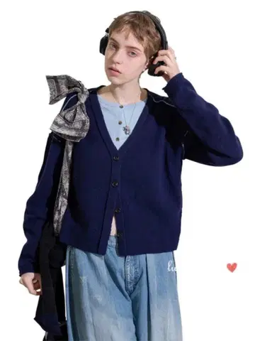 PERVERZE 트윈 레이어드 니트 가디건/네이비