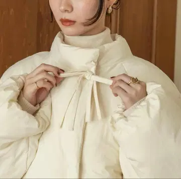 hinari 히나리 충전솜 리본 미들 코트 아이보리 S