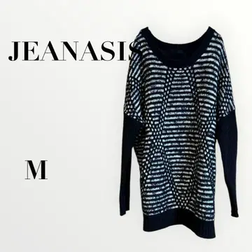 지나시스 니트 스웨터 보더 무늬 블랙 M 쿨 넥 둥근넥