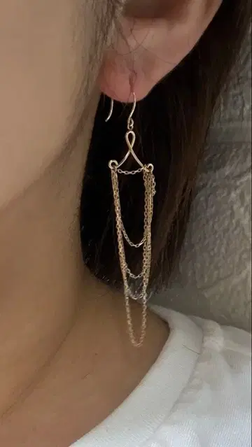 K10 골드 체인 롱 귀걸이