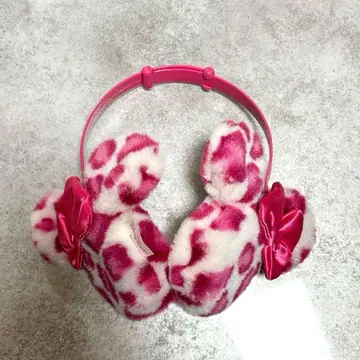 표범 무늬 미니 귀도리 핑크 x 화이트 [ 헤이세이 갸루 ]
