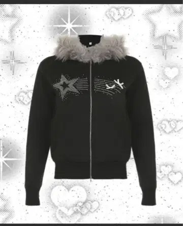 퍼 달린 블랙 후드티 별 디자인