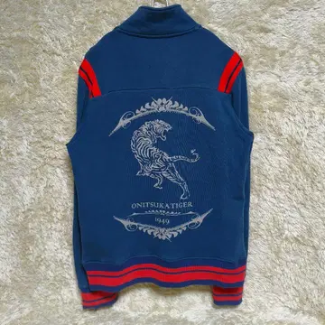 오니츠카타이거 미견호 자수 로고 트랙 자켓 네이비 x 주황색 M 사이즈