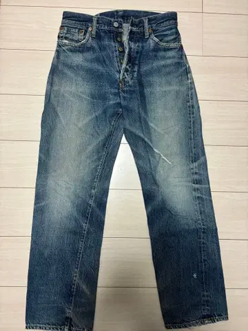 D6436-30 에비수 버튼 플라이 빈티지 가공 인디고 청바지