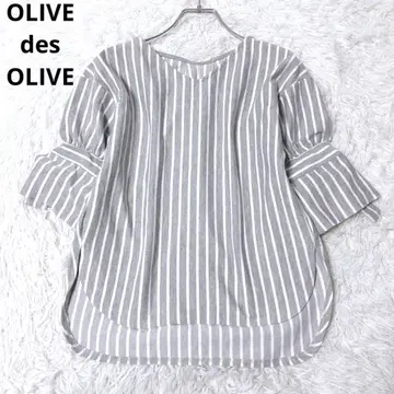 올리브 데 올리브 반팔 상의 V넥 스트라이프 리본 캐주얼