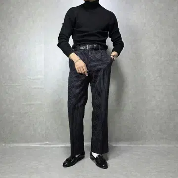 80sVINTAGE 스트라이프 원턱 울 트라우저 YZIP 슬랙스