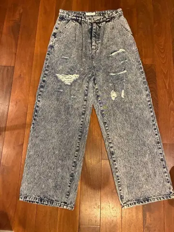 Adrer 데미지 가공 와이드 레그 데님