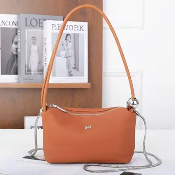 오렌지 가죽풍 숄더백