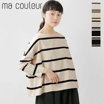 마 크루르 데라보더 코튼 티셔츠 풀오버 에크루 x 카키