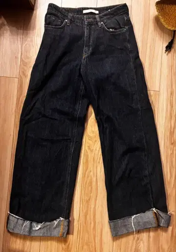 다크 데님 롤업 팬츠 ZARA 자라 데님 와이드 팬츠