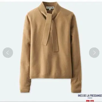 유니클로 캐시미어 리본 타이 스웨터 카멜