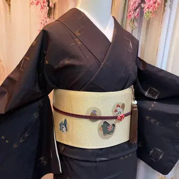 쿠메지마 츠무기 이중 기모노 단품 순수 실크