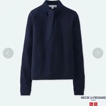 유니클로 캐시미어 리본 타이 스웨터 네이비