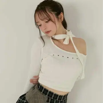 andmary Nana ribbon oneshoulder tops