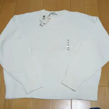 UNIQLO 화이트 스무스 코튼 크루넥 스웨터 XL