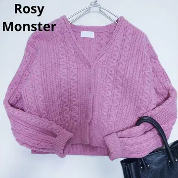 새상품급 RosyMonster V넥 니트 가디건 모 100% 핑크