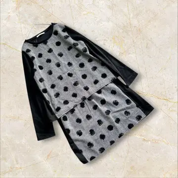 스위치 긴팔 원피스 프리 사이즈 도트 무늬 블랙 그레이