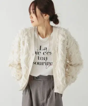 [ 새상품 ] GLOBAL WORK 자카드 프린지 가디건