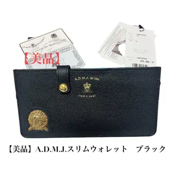 [새상품급] A.D.M.J. 슬림 지갑 블랙 여성용 지갑 금 로고 프린트