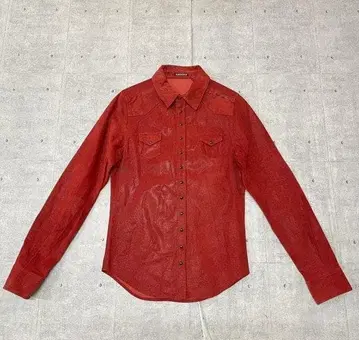 새상품급 NUMERODUE 가죽 웨스턴 셔츠 레드 메로듀에