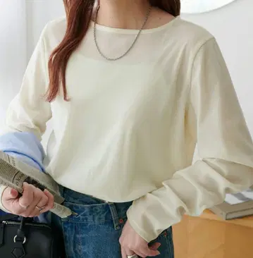 [ 미사용 ] DISCOAT 플로키 메쉬 롱 슬리브 아이보리