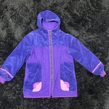 보라색 후드 부착 코듀로이 자켓 구제 의류