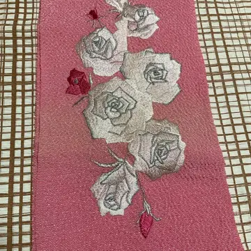 [ 미사용 ] 장식용 깃 자수 장미 핑크