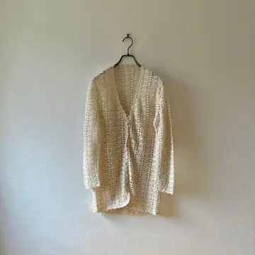 빈티지 크로셰 가디건 튜닉 기장 레트로 쉘 짜임 무늬 짜임