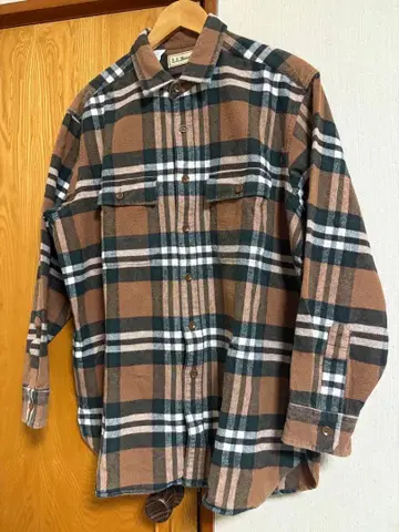 L.L.Bean 플란넬 셔츠 브라운 그린 체크 무늬
