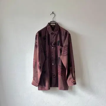 빈티지 일본제 올 패턴 셔츠 아트 보르도 폴리셔츠 레트로 크림슨 빨간색