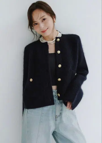 anuans 캐시미어 블렌드 노카라 니트 자켓 아뉴앙스