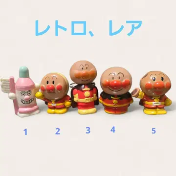 레트로 호빵맨 피규어 4개, 칫솔맨 1개 세트