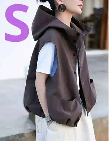 세련된 M 후드 부착 베스트 브라운 S/M 레이어드 캐주얼 추천