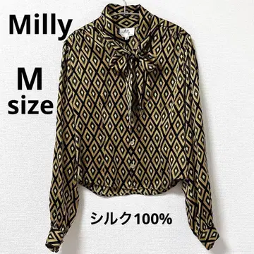 새상품급 Milly 밀리 뉴욕 보타이 골드 버튼 실크 블라우스