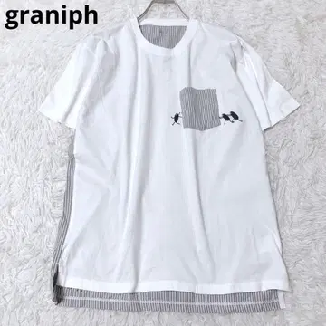 그라니프 반팔 티셔츠 스트라이프 자수 가슴 포켓 캐주얼