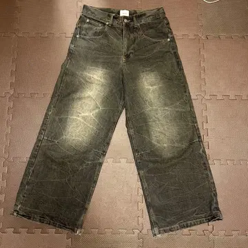 블랙 그레이 와이드 레그 데님