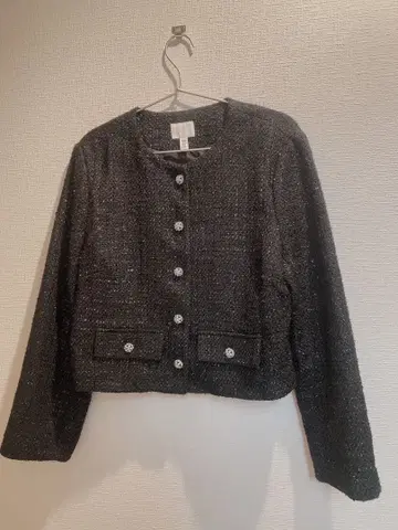 신동! H&M 라메 트위드 노카라 자켓 블랙 M