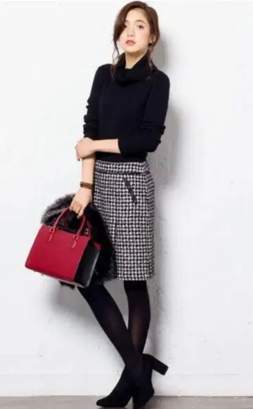 23구 원피스 니트 콤비 트위드 도킹 40 새상품급